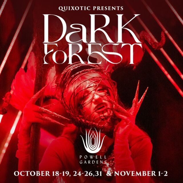 @quixoticfusion makes MAGIC. Dark Forest opens at Powell Gardens tomorrow! 

🎟: Online at www.powellgardens.org/dark-forest (link in bio). 

For a limited time, save $5 on Dark Forest tickets when you use "SAVE5DF" at checkout. (Excludes parking, daytime general admission, and add-ons like Fire Feast. Discount will not be retroactively applied and neither full not partial refunds will be provided.)